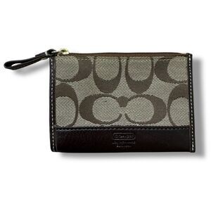 Coach Hampton Mini Skinny ID & Coin Case Khaki Chestnut Compact Everyday Wallet